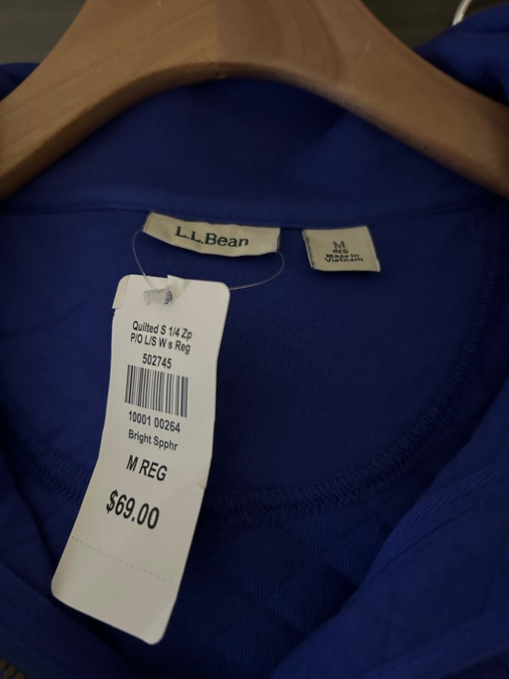 L.L. Bean Blue Quilted Half Zip Pullover Sweater - Picture 3 of 3